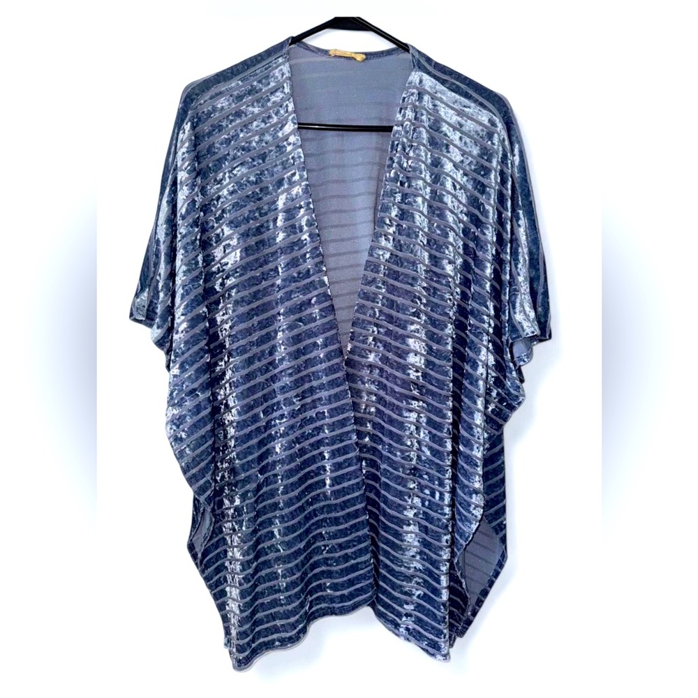 Shimmering Blue Velvet Kimono Cardigan Cover Up